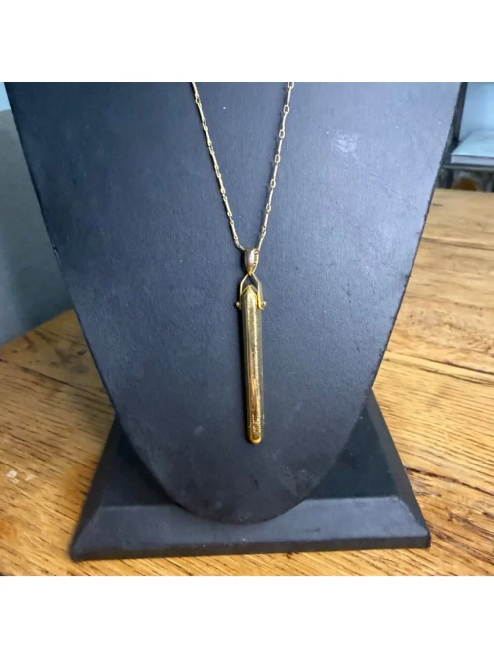 Stella & Dot Necklace Rebel Drop Bar Pendant Minimalist Gold Tone 30 inches
